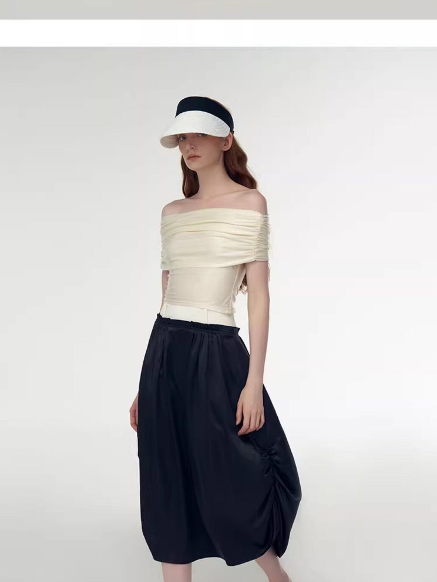 someonesometimes High Waist Pleated A Line Minimalist Work Casual Black Midi Skirts