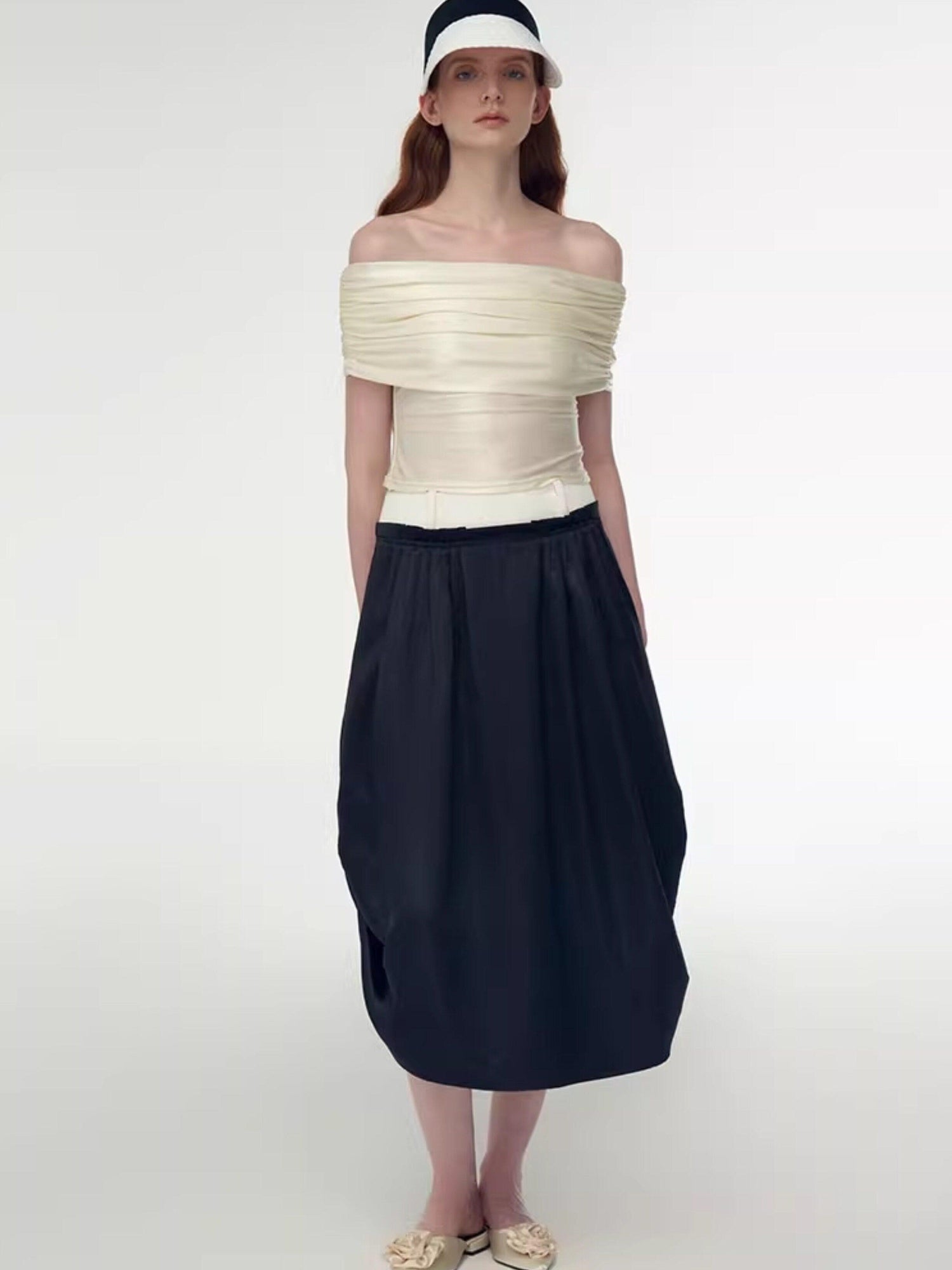 someonesometimes High Waist Pleated A Line Minimalist Work Casual Black Midi Skirts