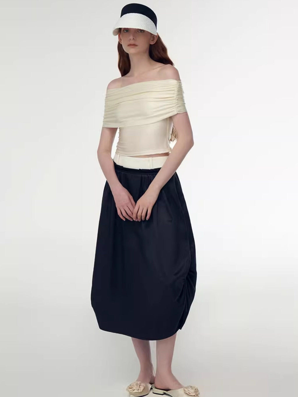 someonesometimes High Waist Pleated A Line Minimalist Work Casual Black Midi Skirts