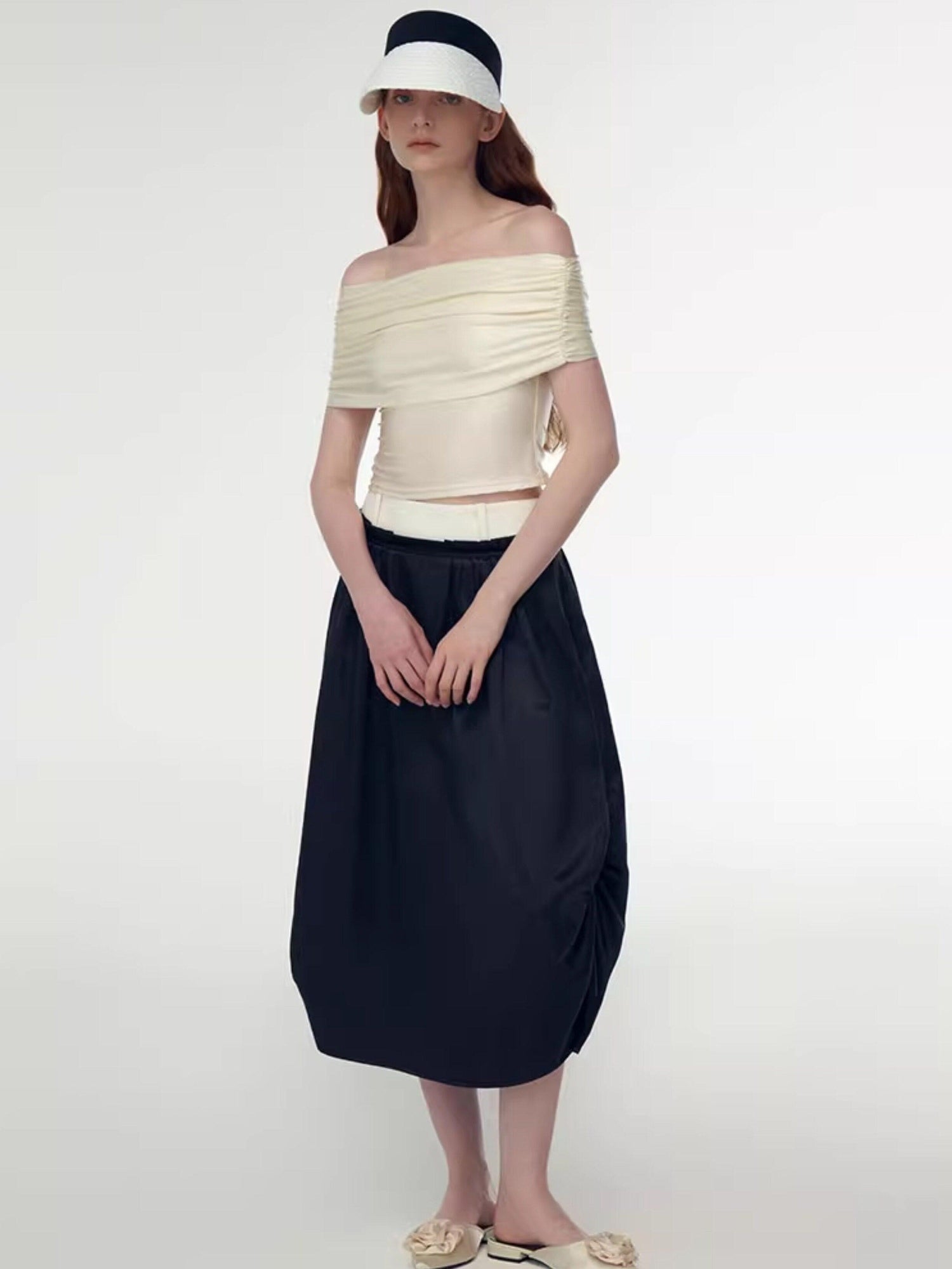 someonesometimes High Waist Pleated A Line Minimalist Work Casual Black Midi Skirts