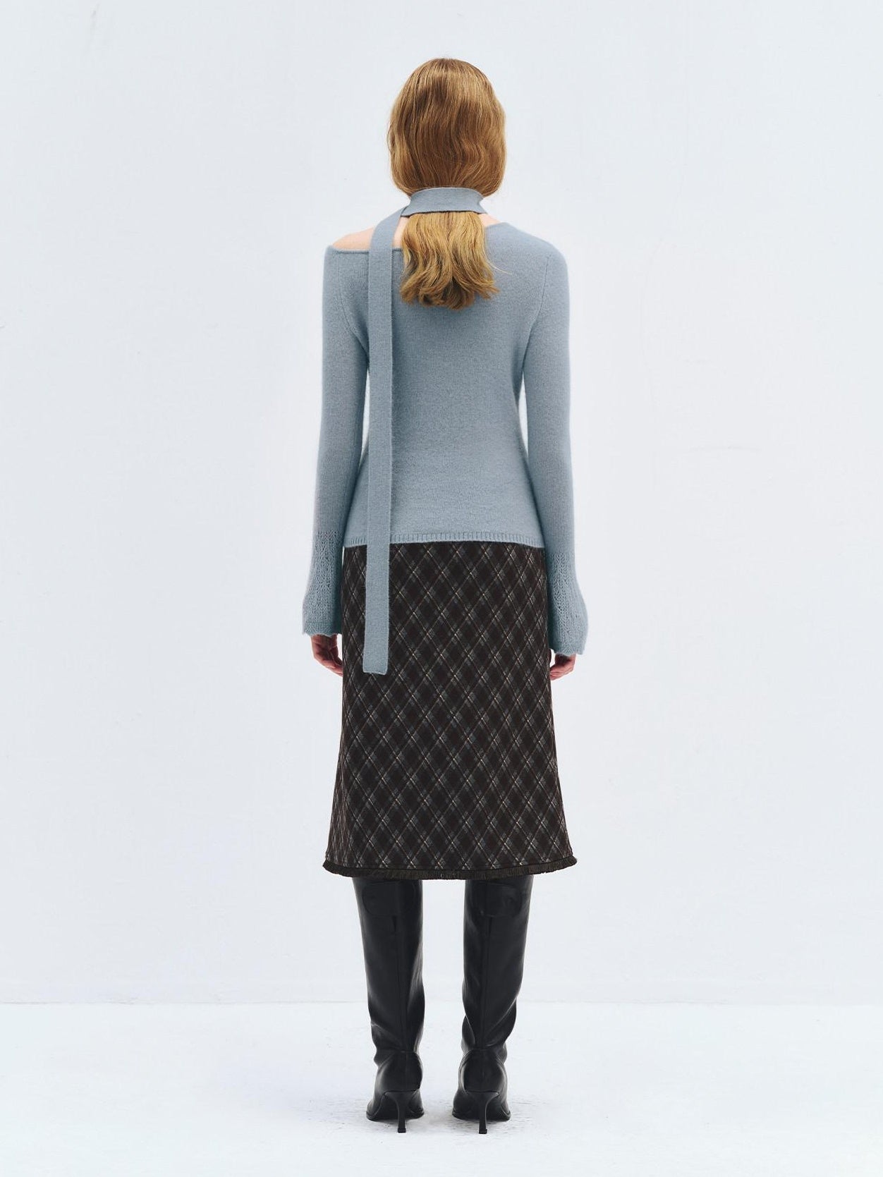 someonesometimes High Waist Slim H Line Casual Women Gray Brown Check Plaid Midi Skirts