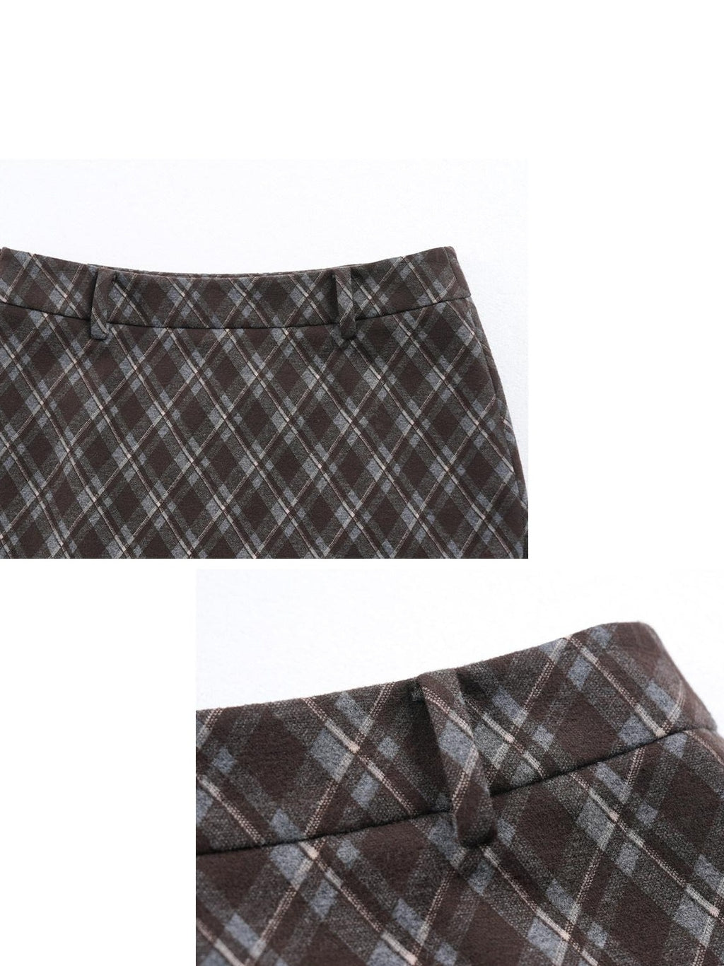 someonesometimes High Waist Slim H Line Casual Women Gray Brown Check Plaid Midi Skirts