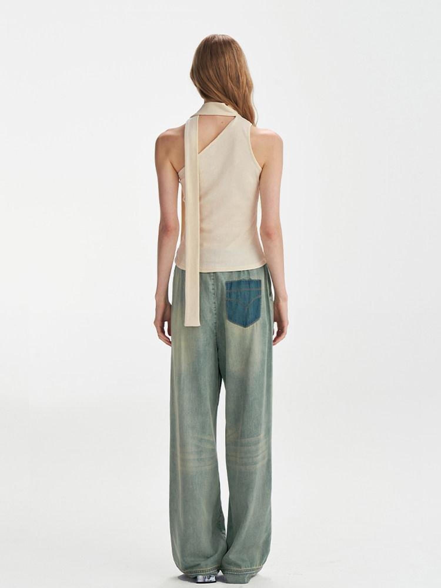 someonesometimes High Waist Washed Blue Denim Long Wide Fit Women Chic Wide Leg Pants