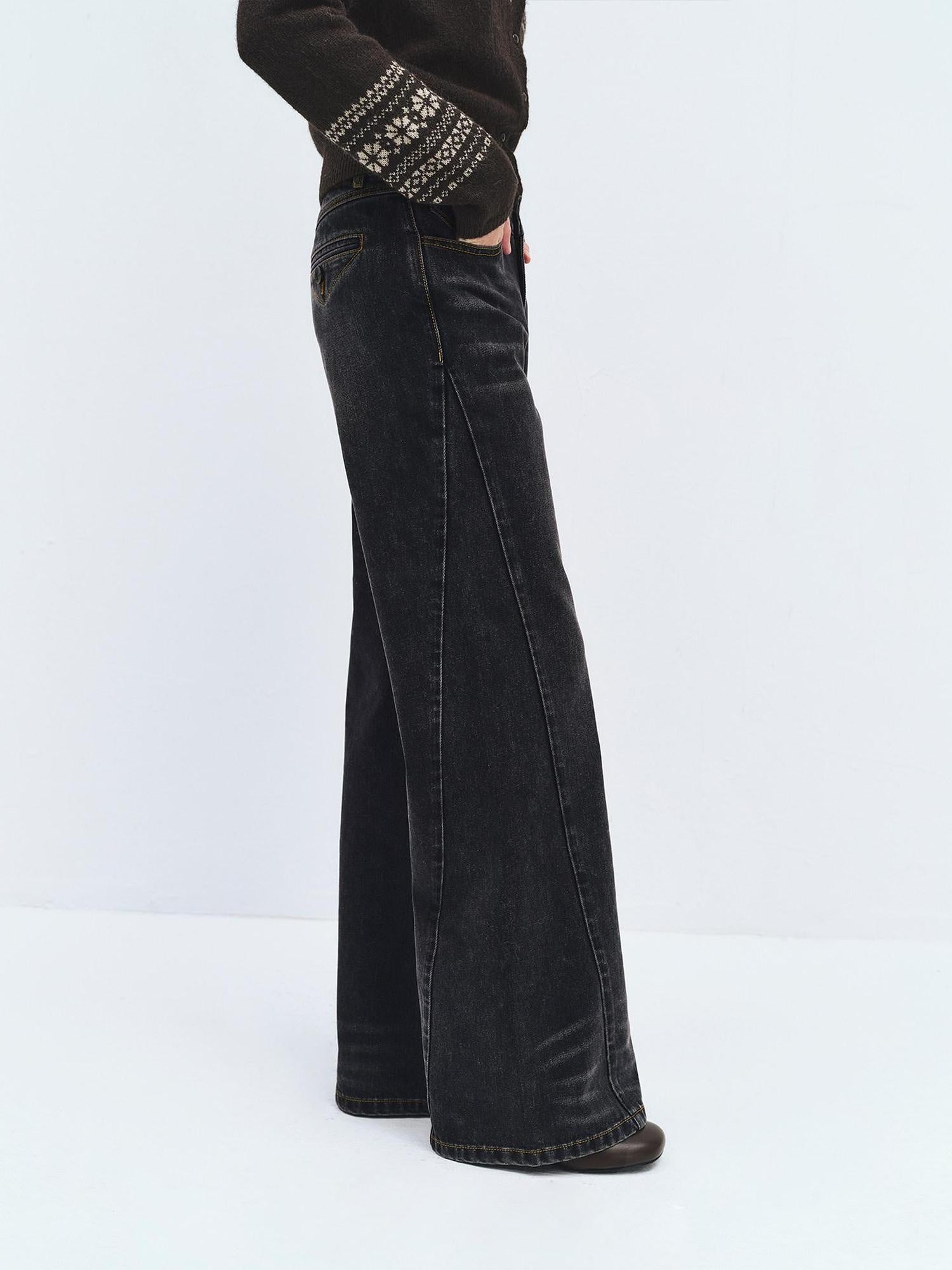 someonesometimes High Waist Washed Vintage Slim Fit Button Fly Women Ink Gray Straight Pants