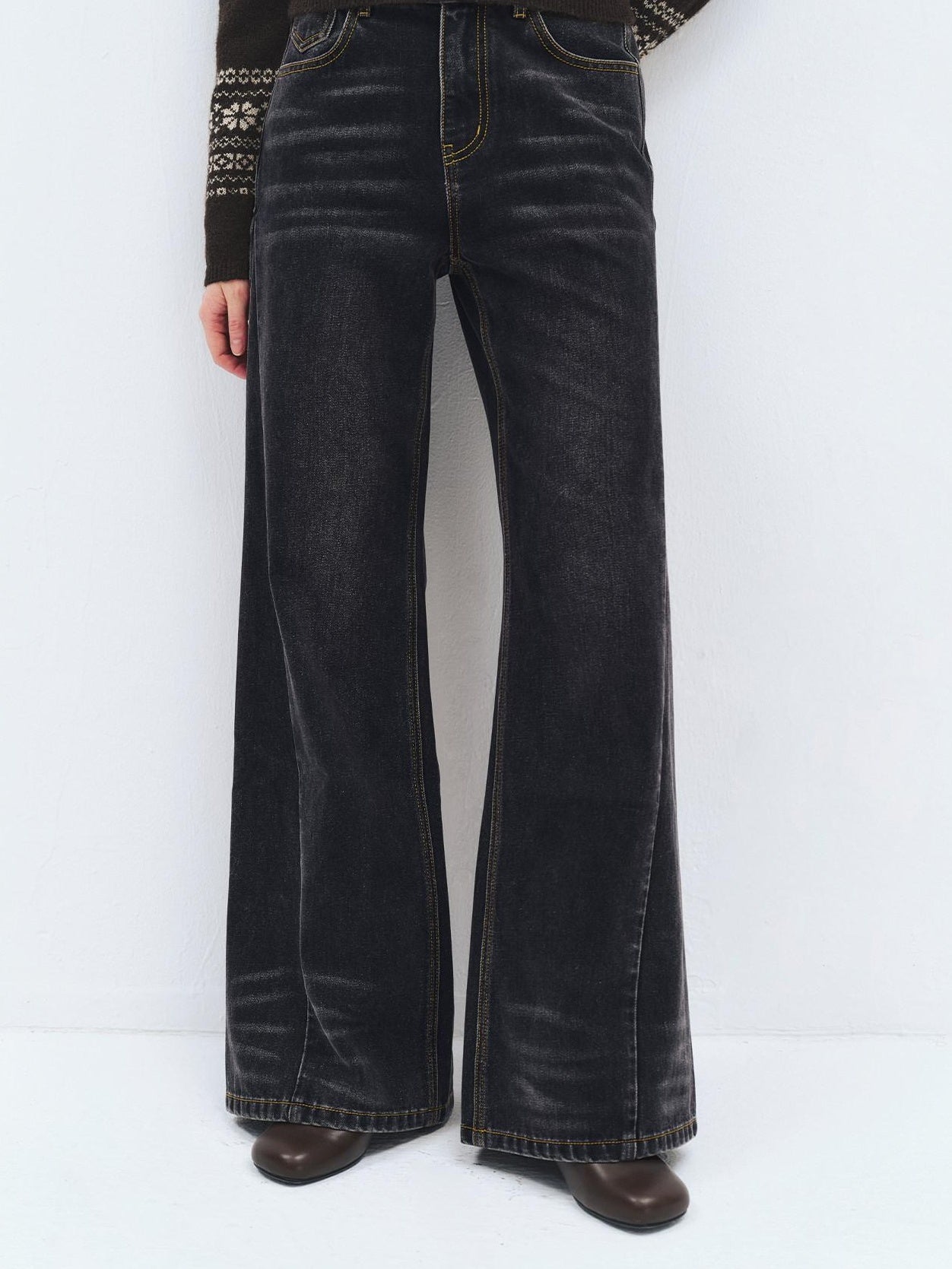 someonesometimes High Waist Washed Vintage Slim Fit Button Fly Women Ink Gray Straight Pants