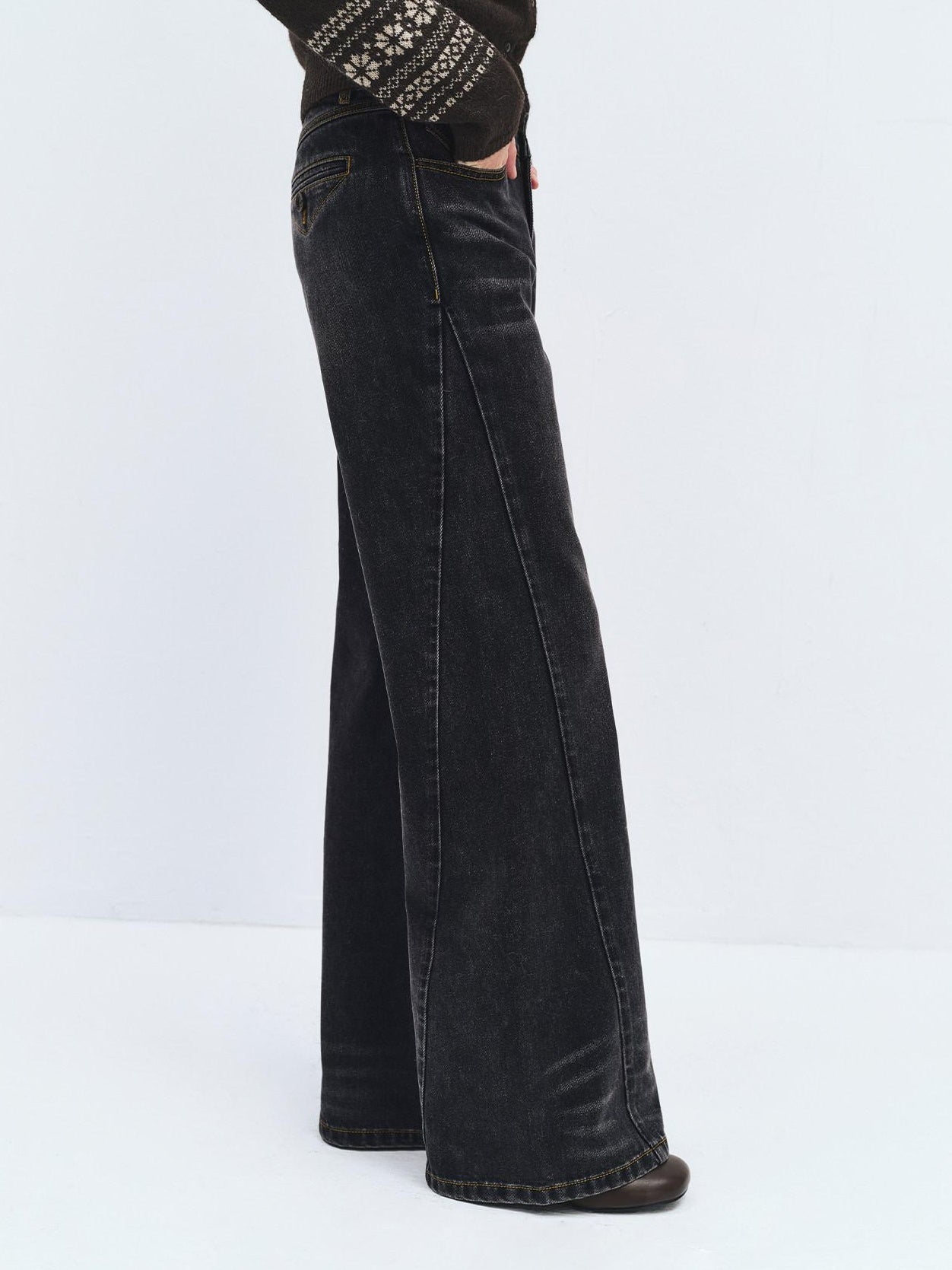 someonesometimes High Waist Washed Vintage Slim Fit Button Fly Women Ink Gray Straight Pants
