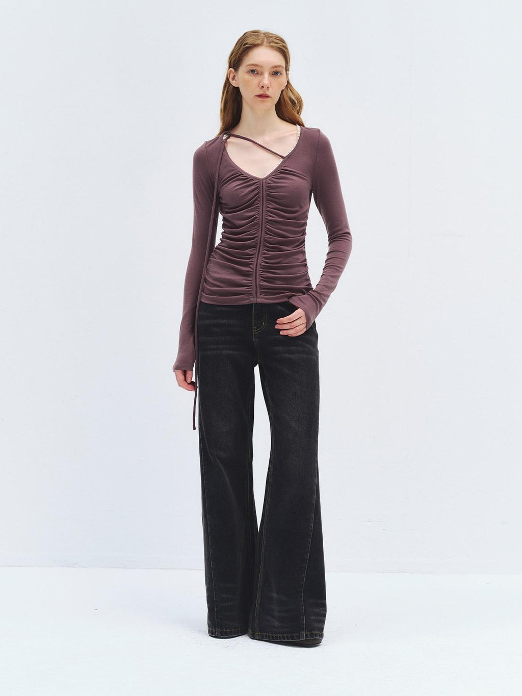 someonesometimes High Waist Washed Vintage Slim Fit Button Fly Women Ink Gray Straight Pants
