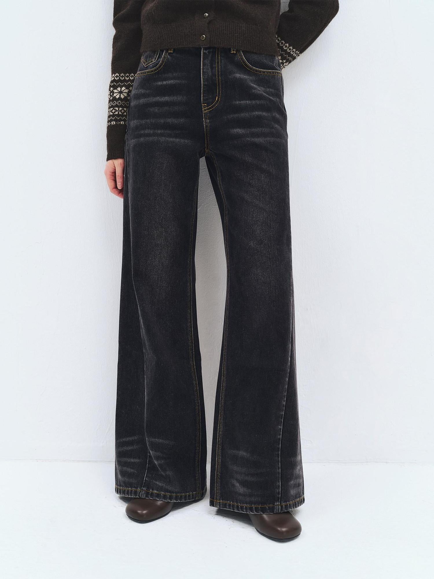 someonesometimes High Waist Washed Vintage Slim Fit Button Fly Women Ink Gray Straight Pants