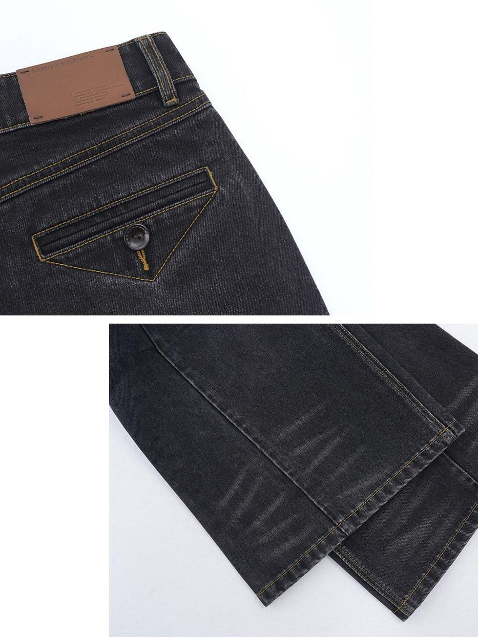 someonesometimes High Waist Washed Vintage Slim Fit Button Fly Women Ink Gray Straight Pants