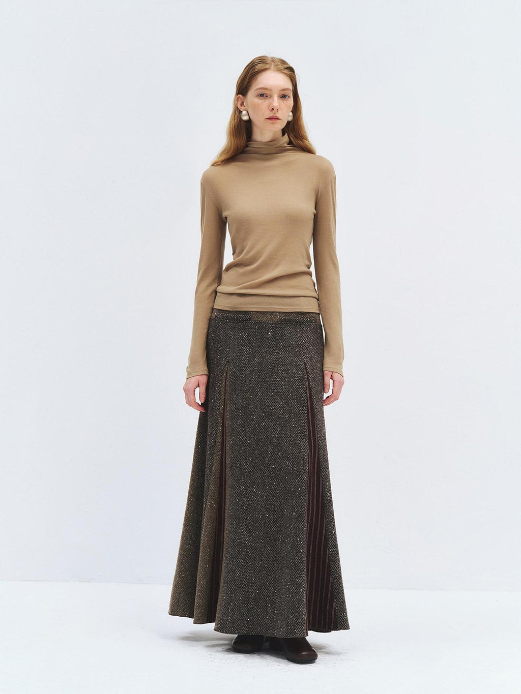 someonesometimes High Waist Wool Blend A Line Heather Grey Patchwork Women Maxi Skirts