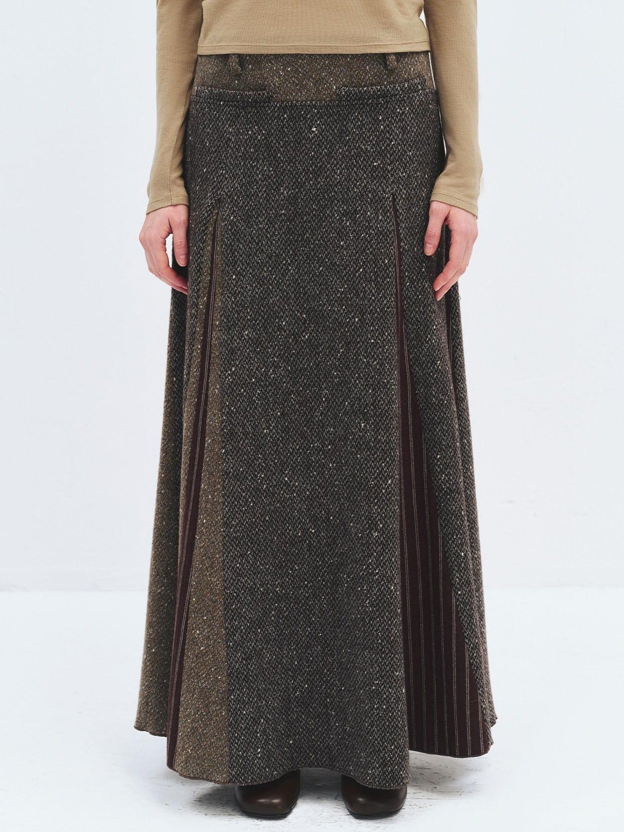 someonesometimes High Waist Wool Blend A Line Heather Grey Patchwork Women Maxi Skirts