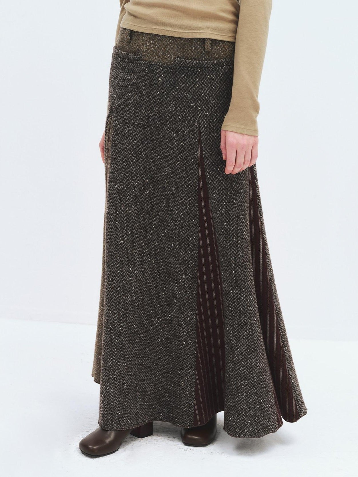 someonesometimes High Waist Wool Blend A Line Heather Grey Patchwork Women Maxi Skirts