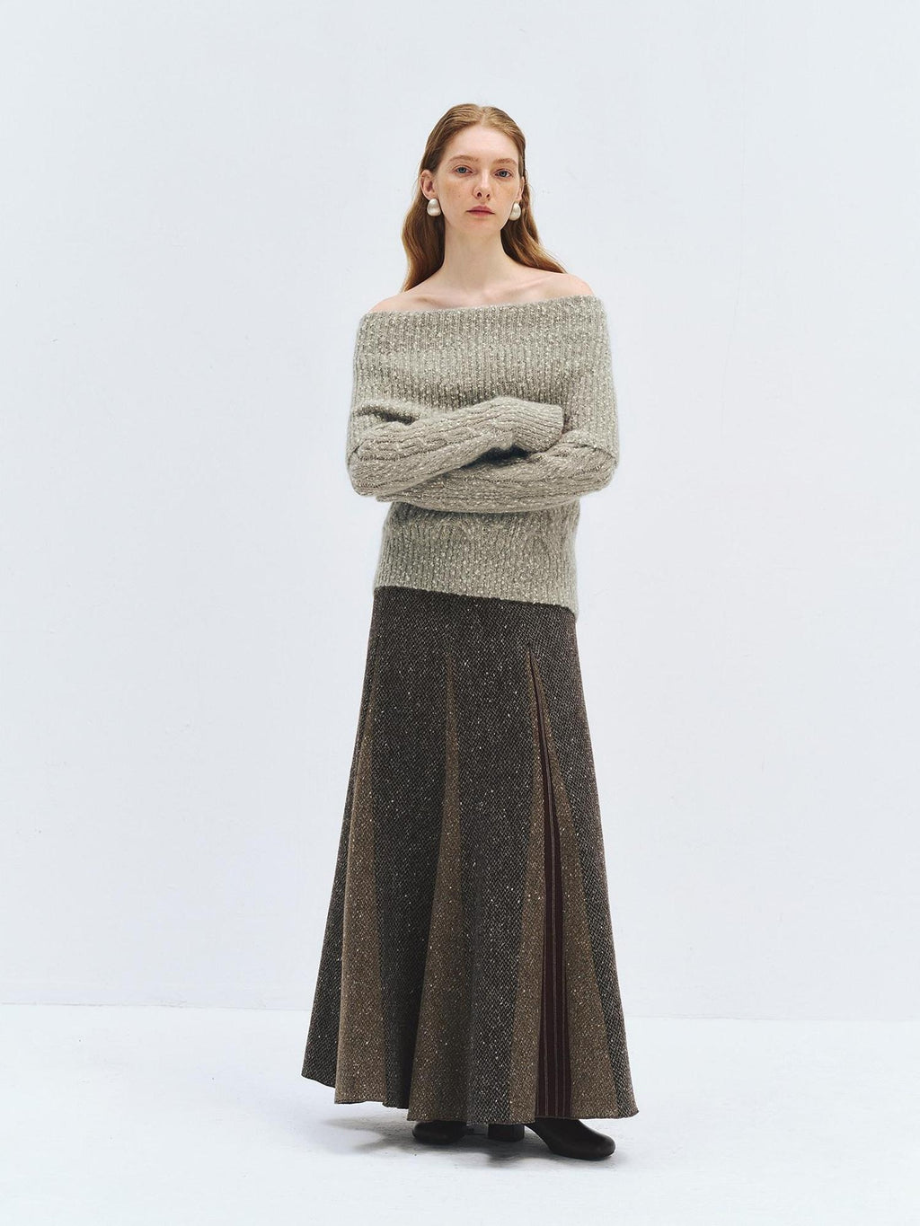 someonesometimes High Waist Wool Blend A Line Heather Grey Patchwork Women Maxi Skirts