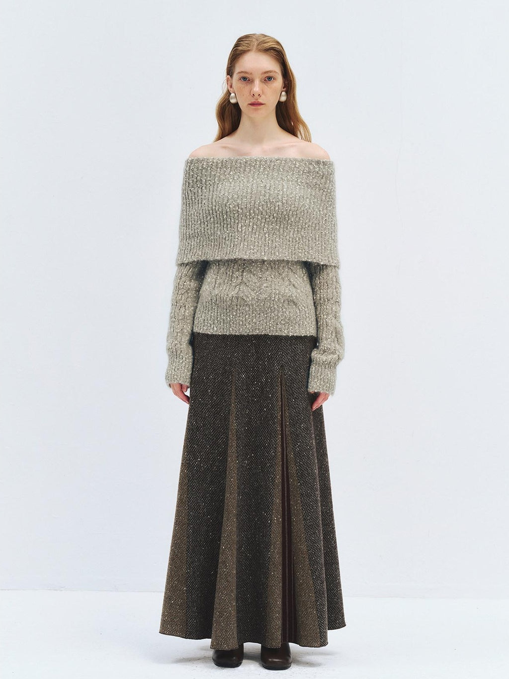 someonesometimes High Waist Wool Blend A Line Heather Grey Patchwork Women Maxi Skirts