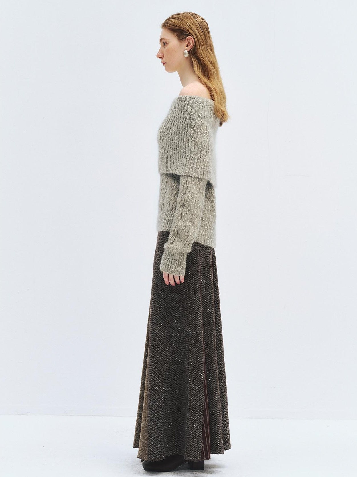 someonesometimes High Waist Wool Blend A Line Heather Grey Patchwork Women Maxi Skirts