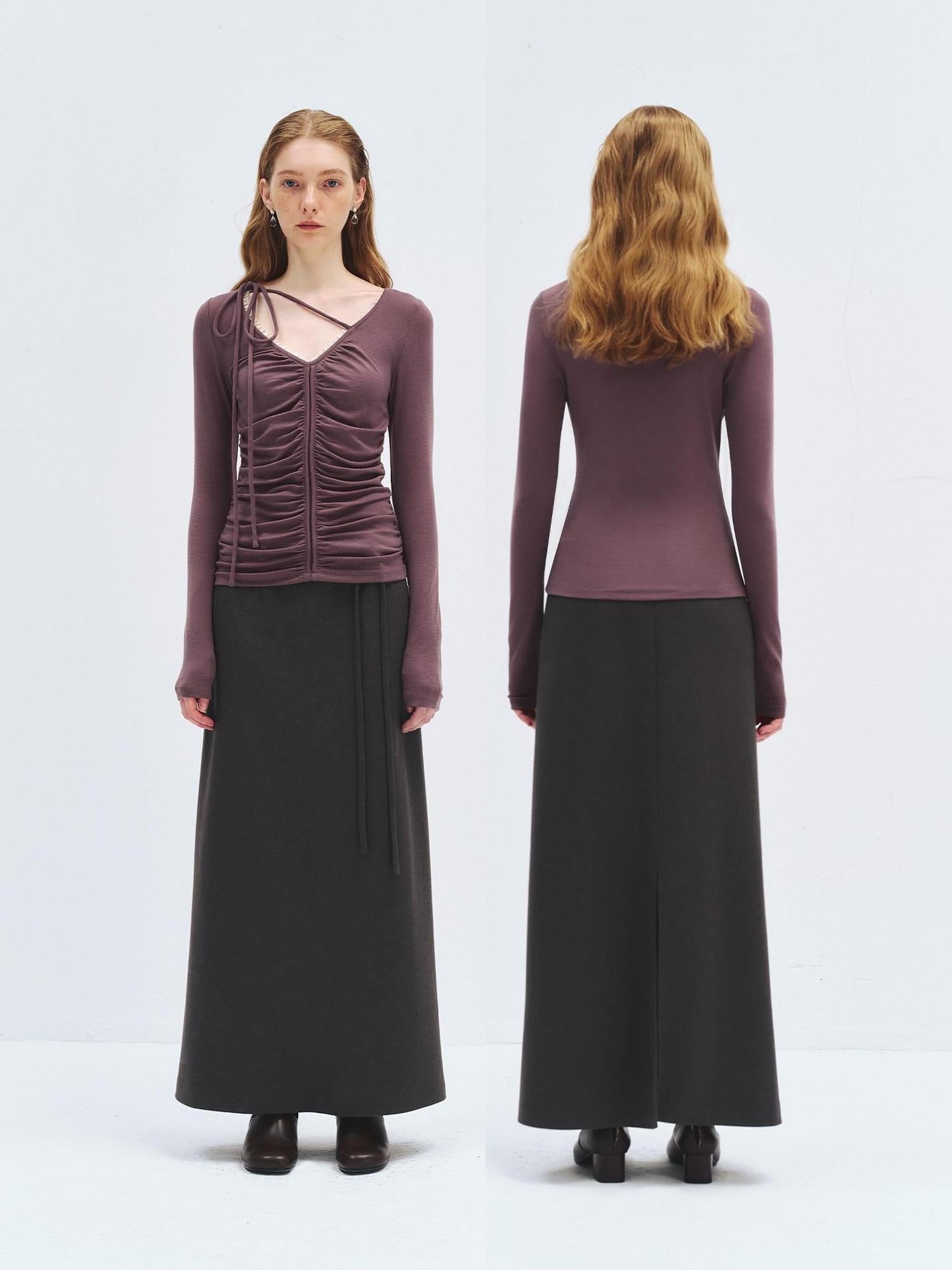 someonesometimes High Waist Wool Blend Asymmetric Hem Loose Fit Women Casual Maxi Skirts
