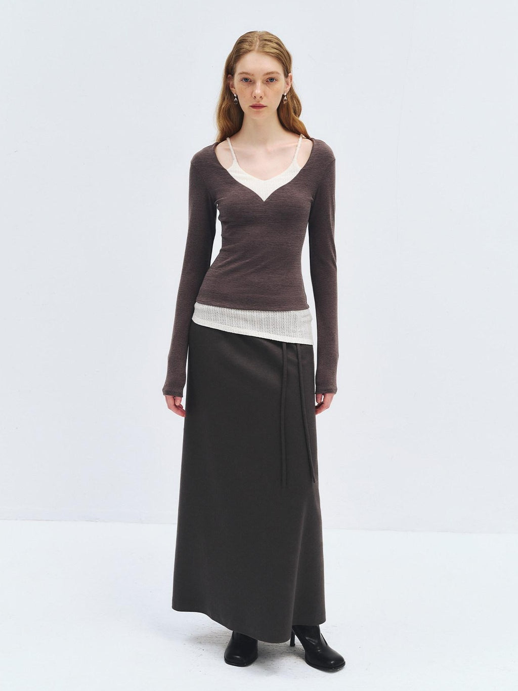 someonesometimes High Waist Wool Blend Asymmetric Hem Loose Fit Women Casual Maxi Skirts