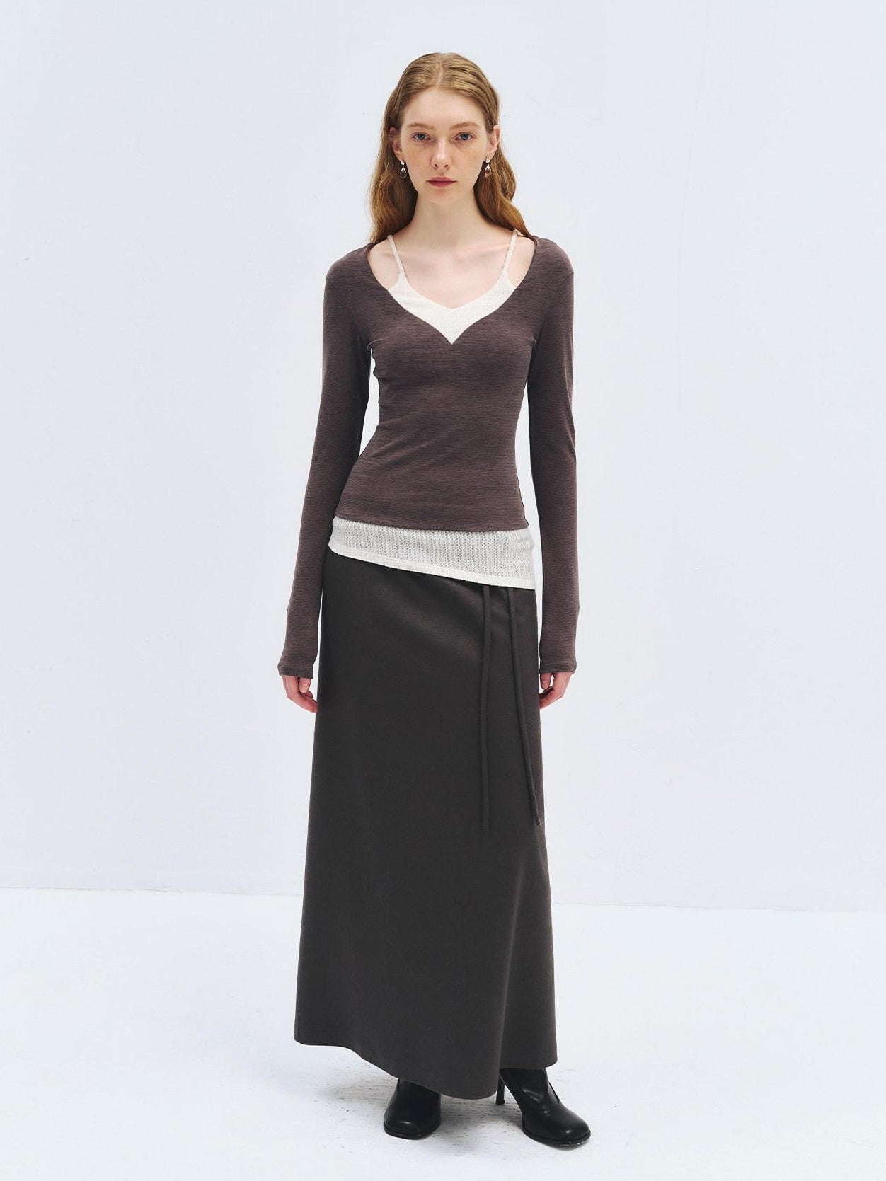 someonesometimes High Waist Wool Blend Asymmetric Hem Loose Fit Women Casual Maxi Skirts