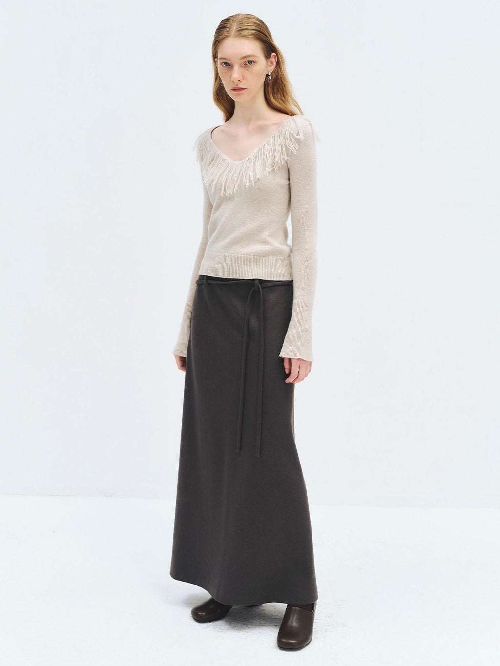 someonesometimes High Waist Wool Blend Asymmetric Hem Loose Fit Women Casual Maxi Skirts