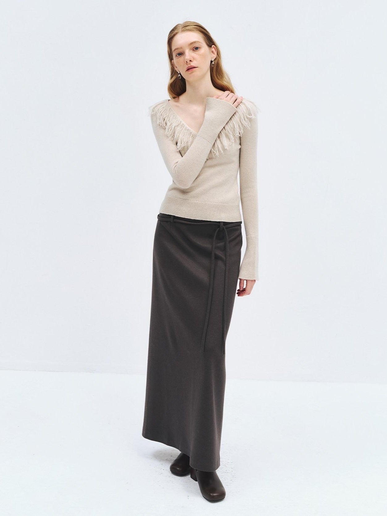 someonesometimes High Waist Wool Blend Asymmetric Hem Loose Fit Women Casual Maxi Skirts