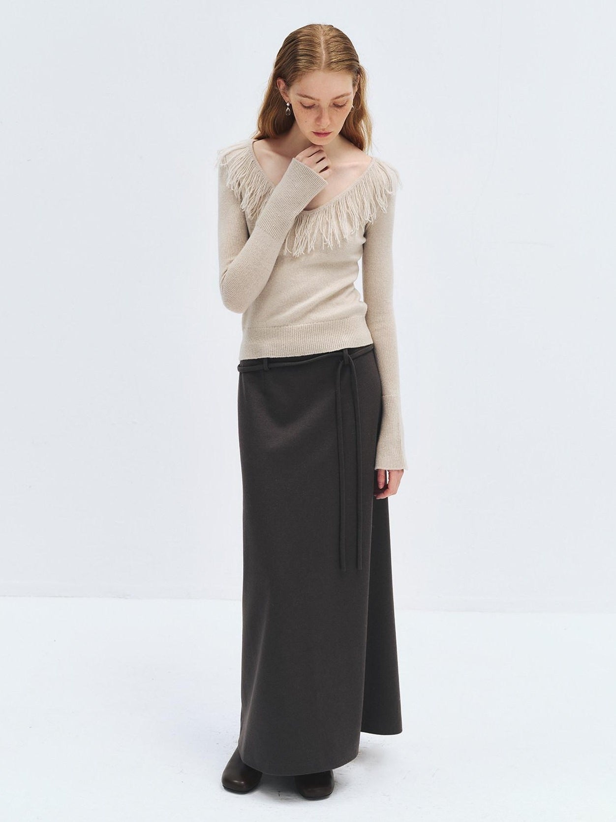 someonesometimes High Waist Wool Blend Asymmetric Hem Loose Fit Women Casual Maxi Skirts