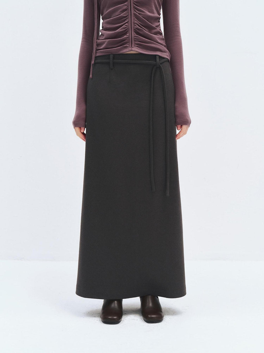 someonesometimes High Waist Wool Blend Asymmetric Hem Loose Fit Women Casual Maxi Skirts