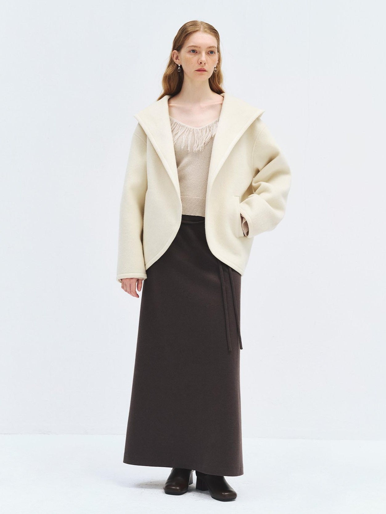 someonesometimes High Waist Wool Blend Asymmetric Hem Loose Fit Women Casual Maxi Skirts