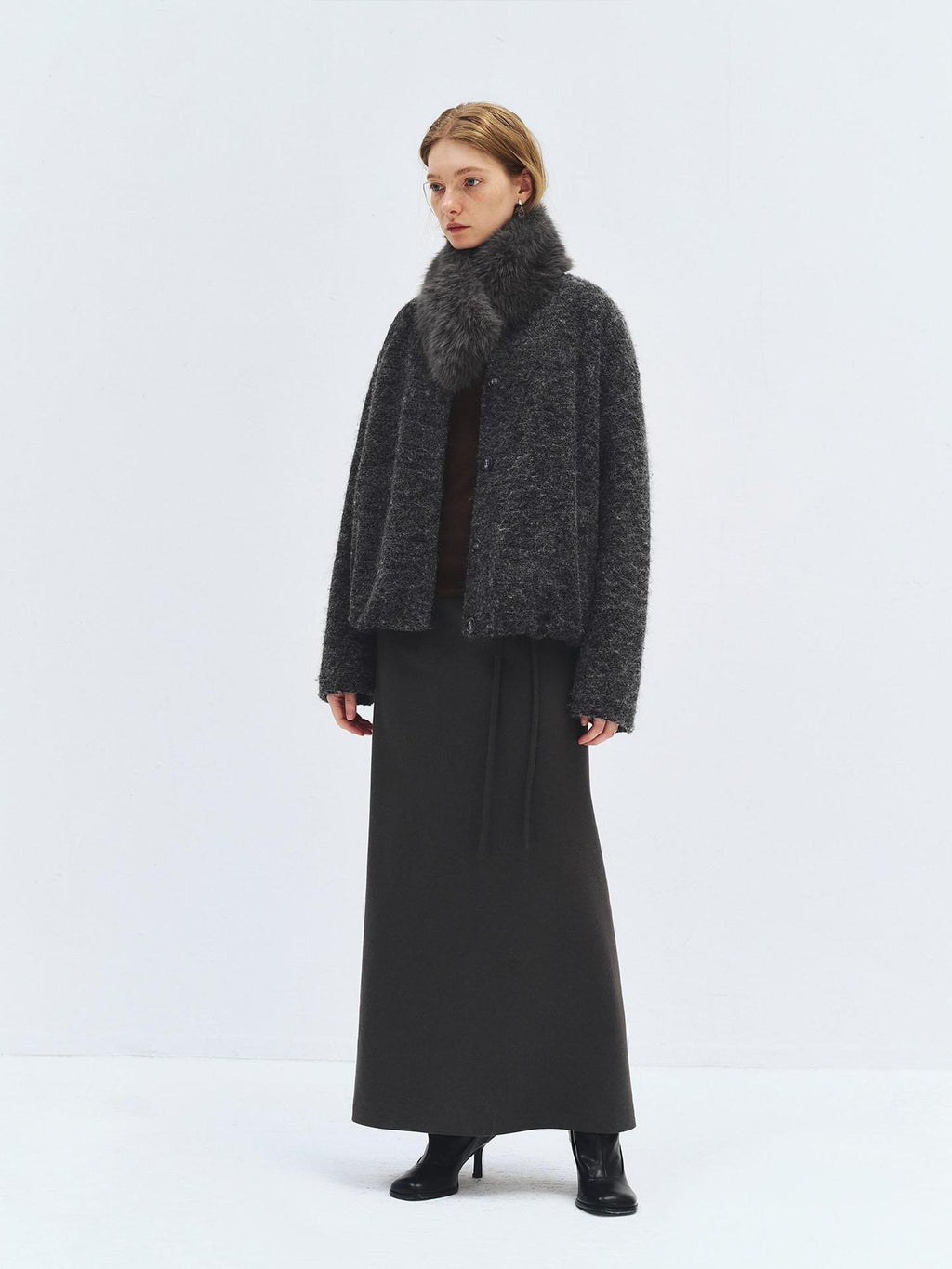 someonesometimes High Waist Wool Blend Asymmetric Hem Loose Fit Women Casual Maxi Skirts