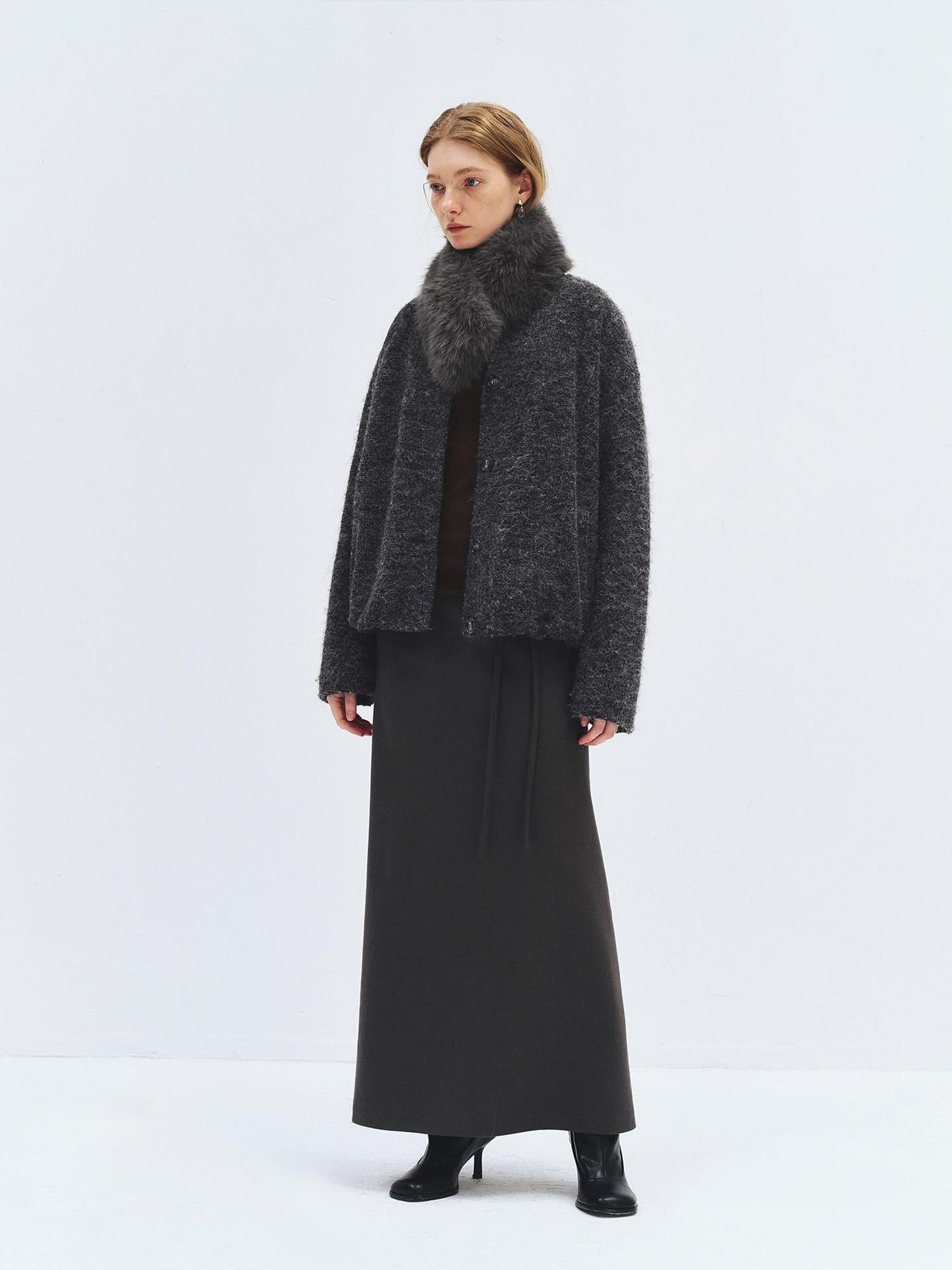 someonesometimes High Waist Wool Blend Asymmetric Hem Loose Fit Women Casual Maxi Skirts