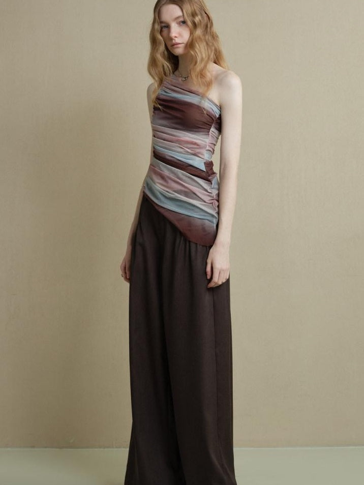 someonesometimes Ice Tie Dye One Shoulder Slim Fit Workwear Women Polyester Short Sleeve T-Shirts