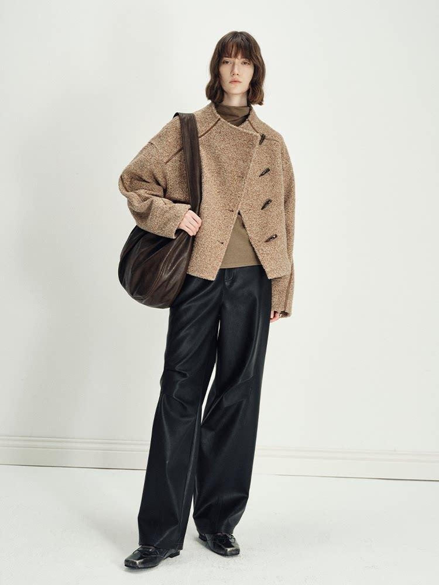 someonesometimes Insulated Original Design Loose Fit Button Stand Collar Unisex Short Coat