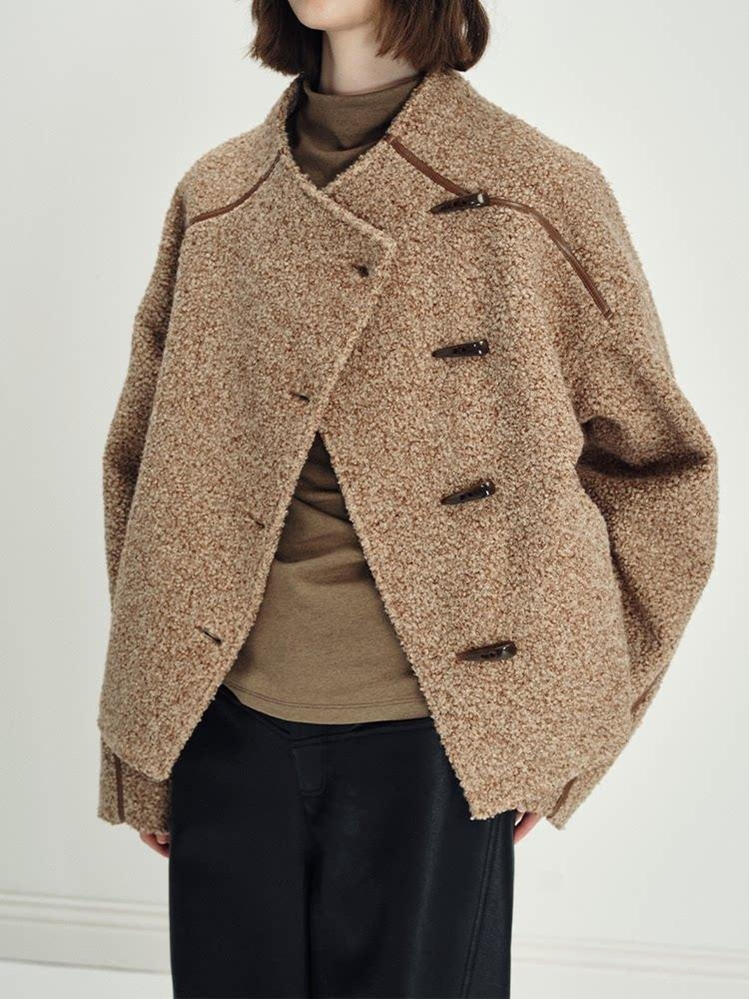 someonesometimes Insulated Original Design Loose Fit Button Stand Collar Unisex Short Coat