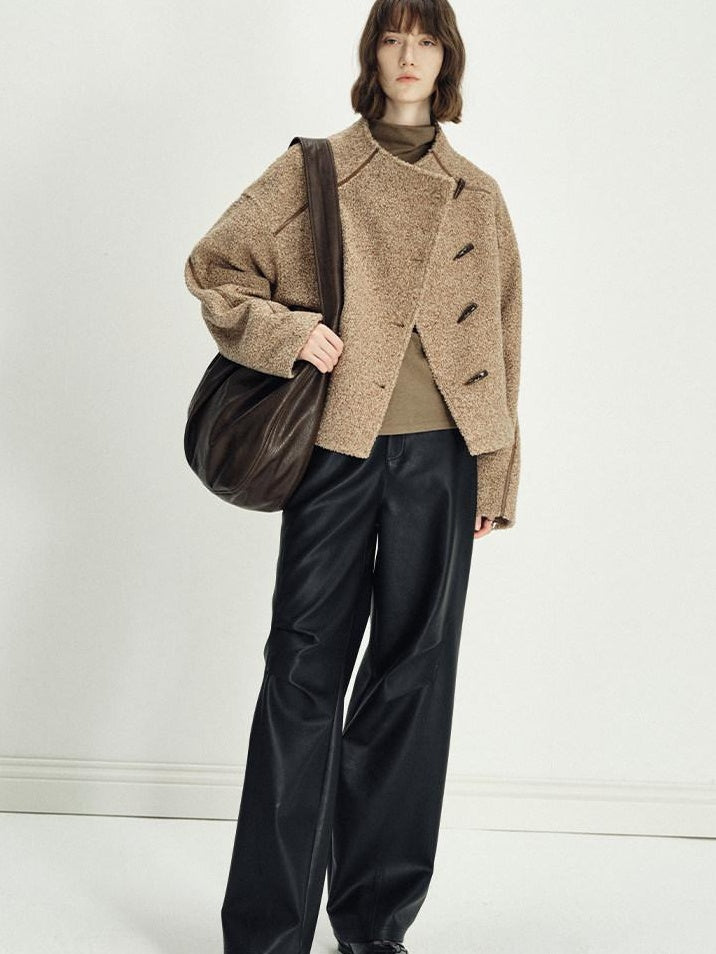 someonesometimes Insulated Original Design Loose Fit Button Stand Collar Unisex Short Coat