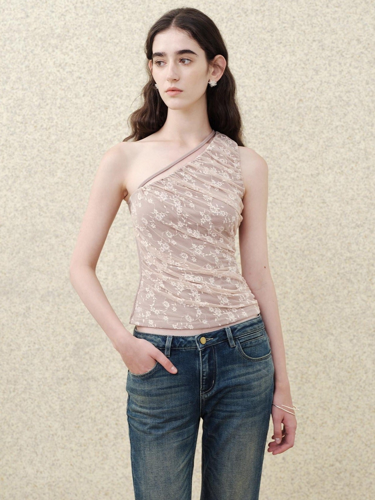 someonesometimes Lace Floral Tie Strap Slim Fit Mauve Cotton Blend Women Tank Tops