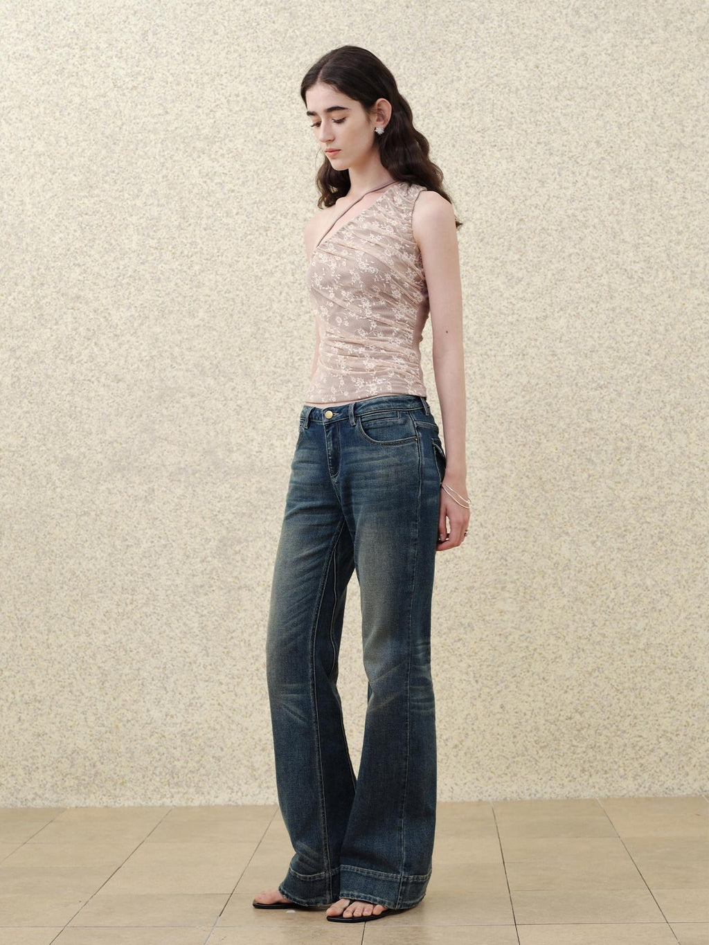 someonesometimes Lace Floral Tie Strap Slim Fit Mauve Cotton Blend Women Tank Tops