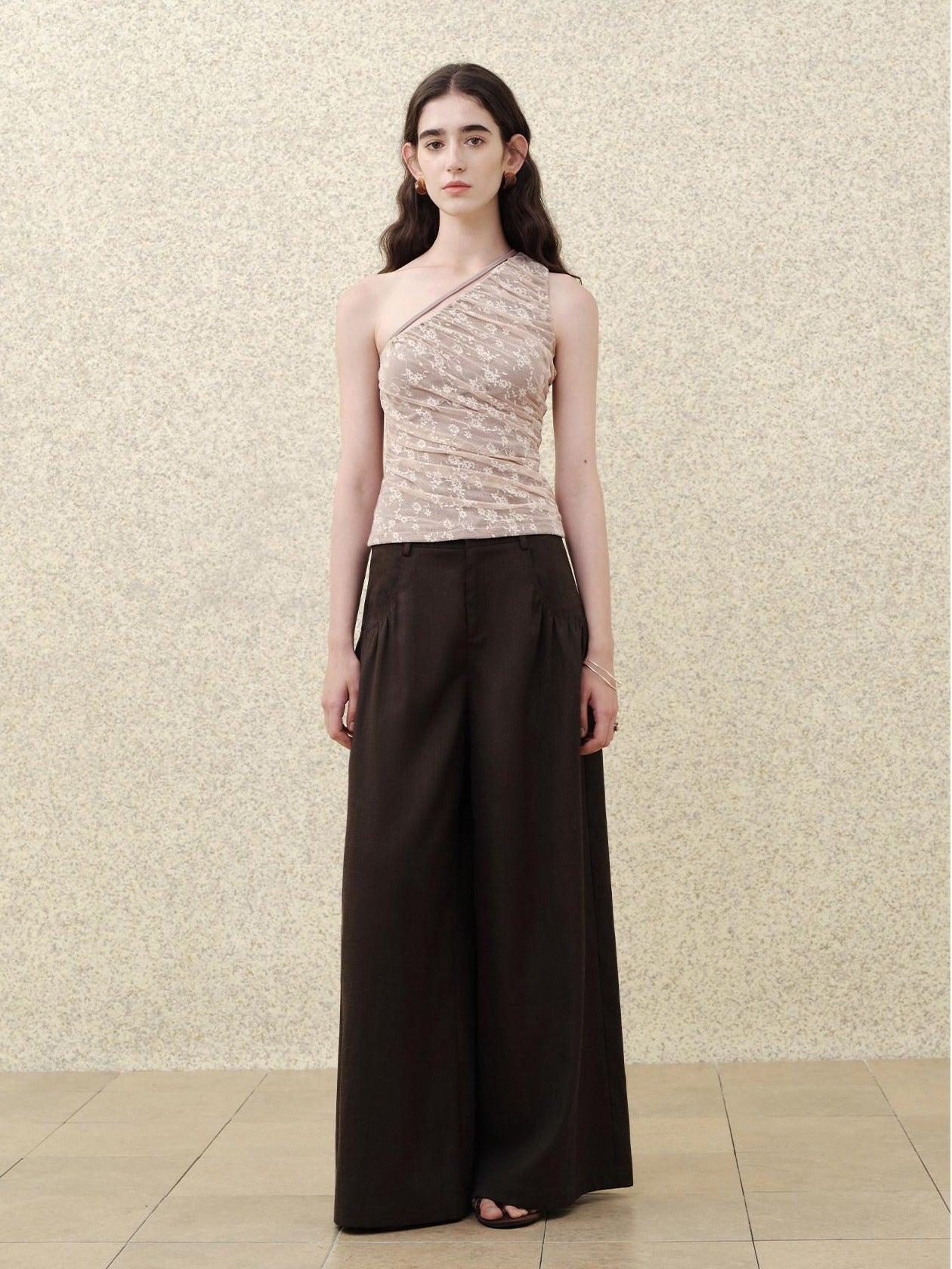 someonesometimes Lace Floral Tie Strap Slim Fit Mauve Cotton Blend Women Tank Tops