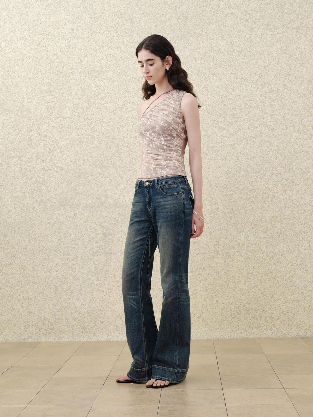 someonesometimes Lace Floral Tie Strap Slim Fit Mauve Cotton Blend Women Tank Tops