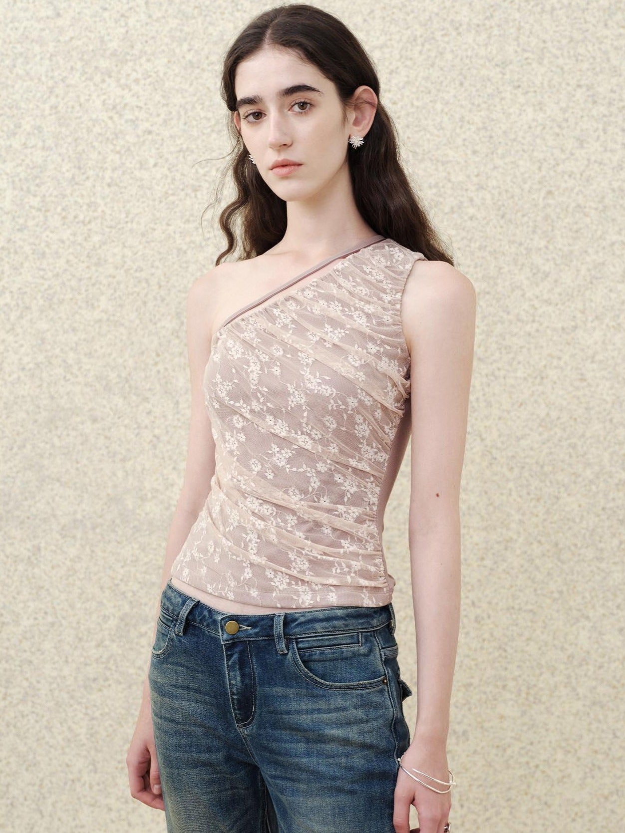 someonesometimes Lace Floral Tie Strap Slim Fit Mauve Cotton Blend Women Tank Tops