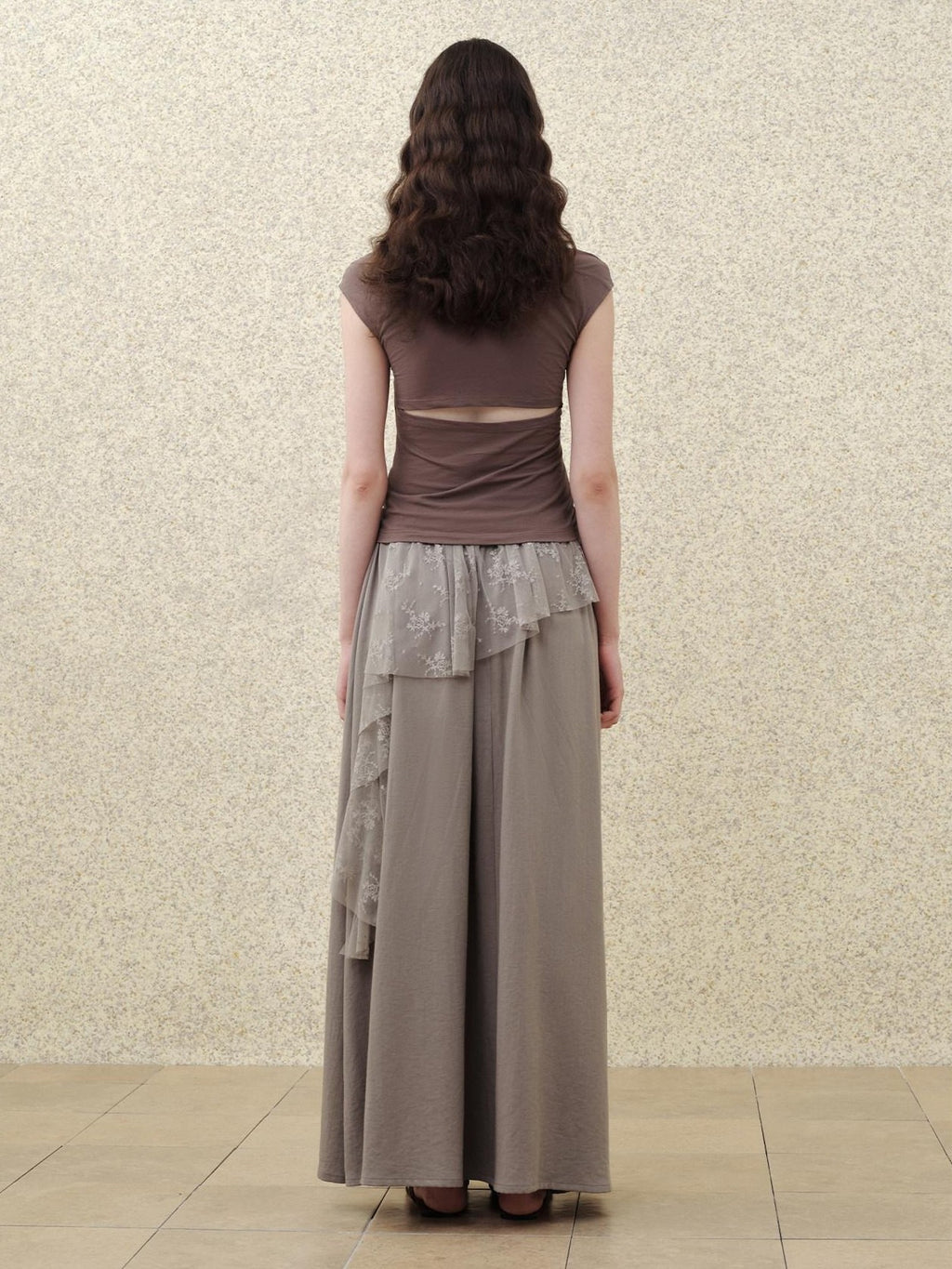 someonesometimes Lace High Waist A Line Slim Fit Women Back Zipper Moss Gray Maxi Skirts
