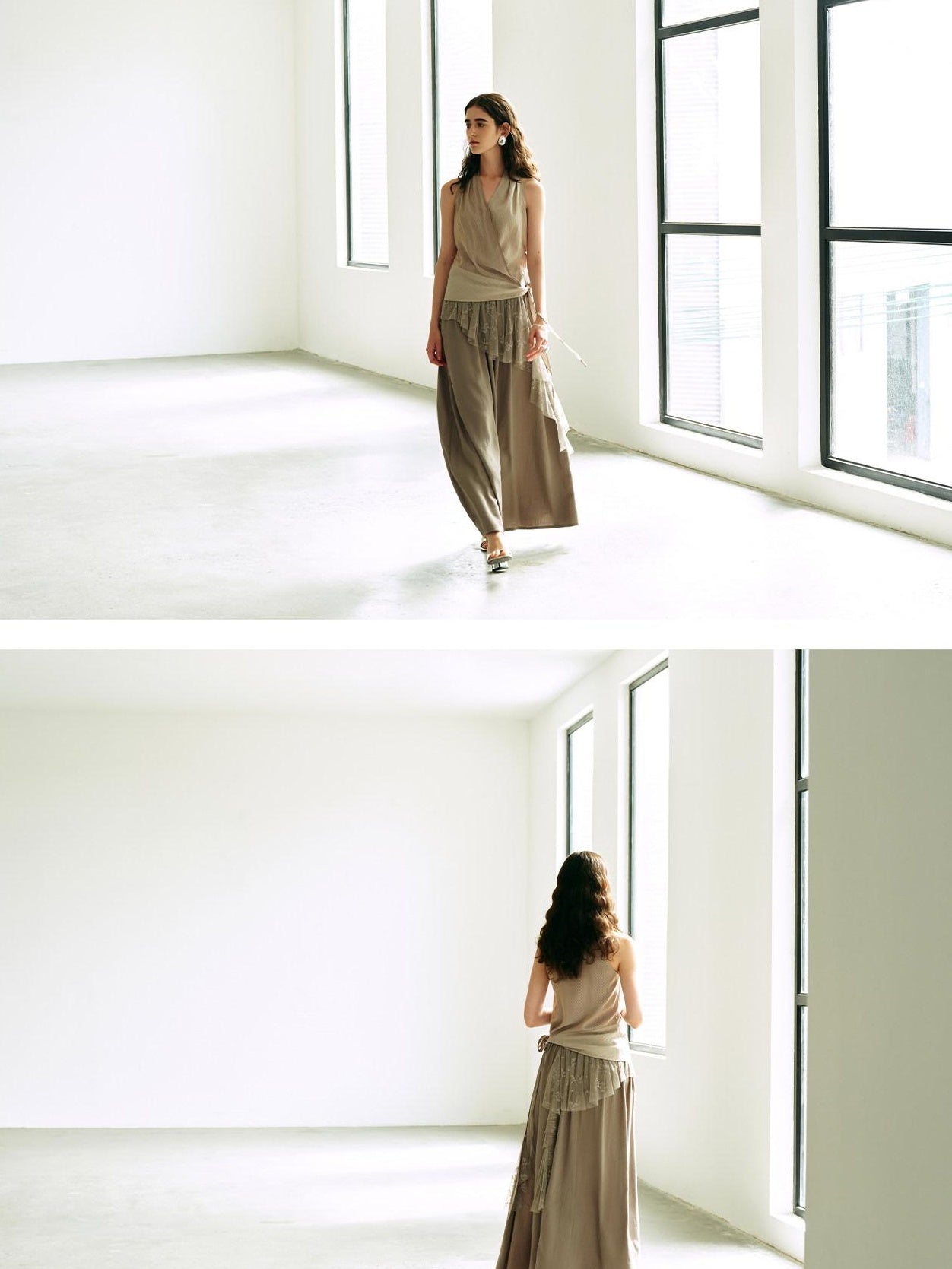 someonesometimes Lace High Waist A Line Slim Fit Women Back Zipper Moss Gray Maxi Skirts
