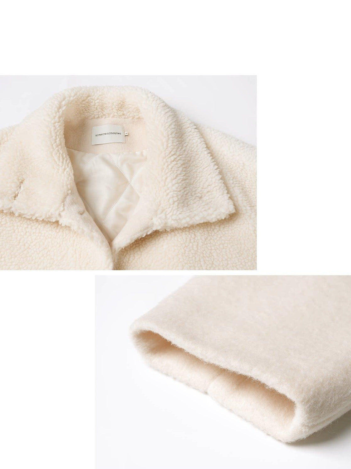 someonesometimes Lambswool Lined Lapel Button Casual Loose Fit Women Beige Faux Fur Coats
