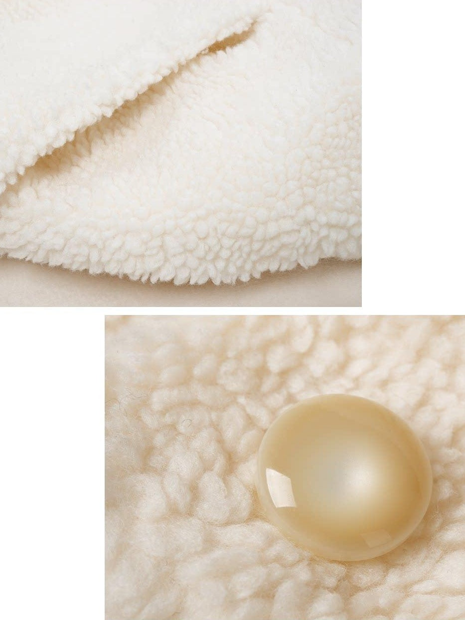 someonesometimes Lambswool Lined Lapel Button Casual Loose Fit Women Beige Faux Fur Coats