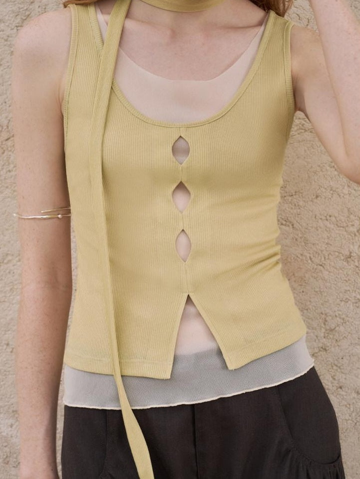 someonesometimes Lightweight Lyocell Blend Mesh Cutout Slim Fit Layering For Women Tank Tops