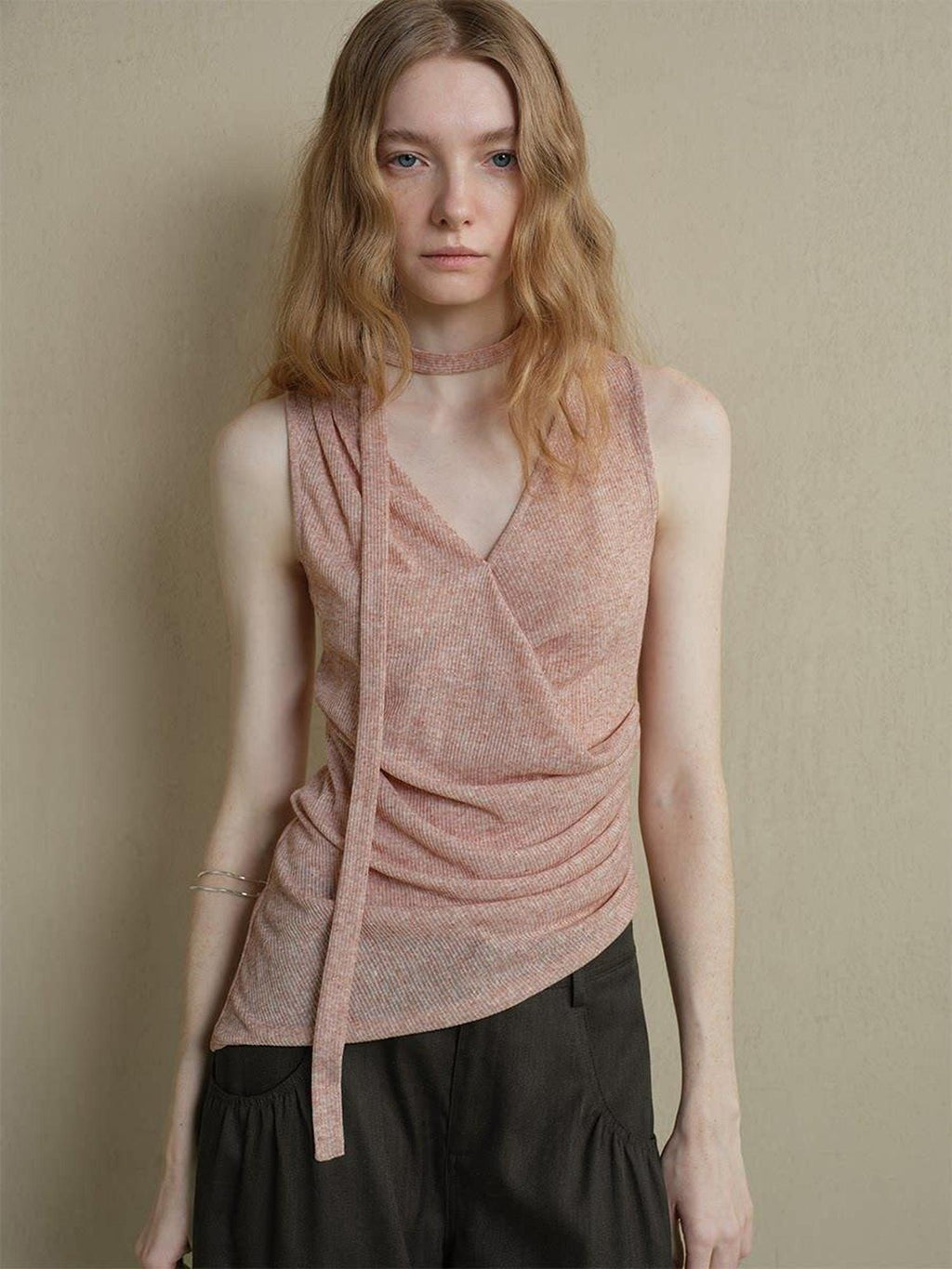 someonesometimes Lightweight Poly Blend Office Slim Fit Strappy Solid Blush Women Camisoles