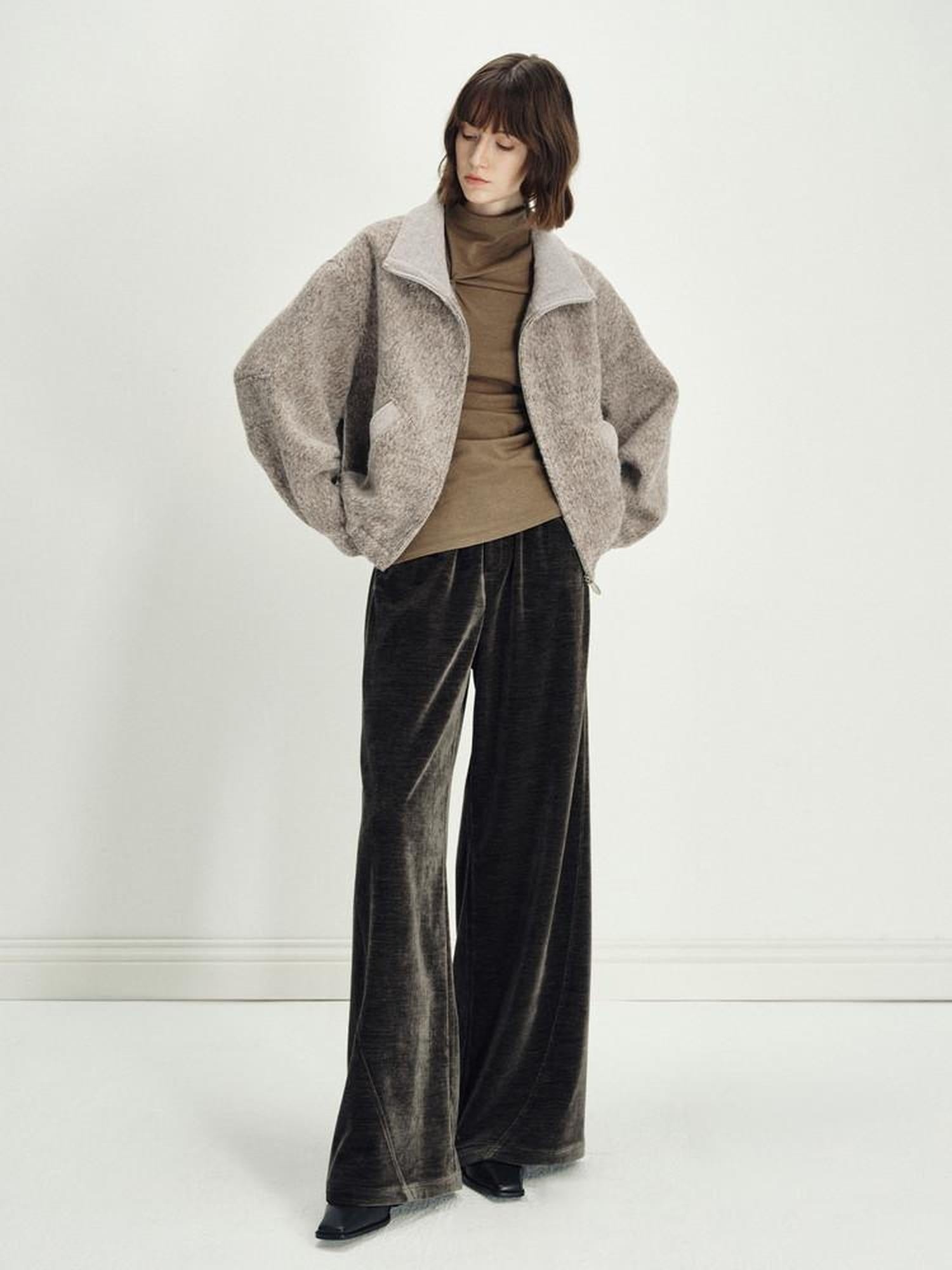 someonesometimes Lightweight Polyester Minimal Natural Waist Pocket Women Olive Wide Leg Pants