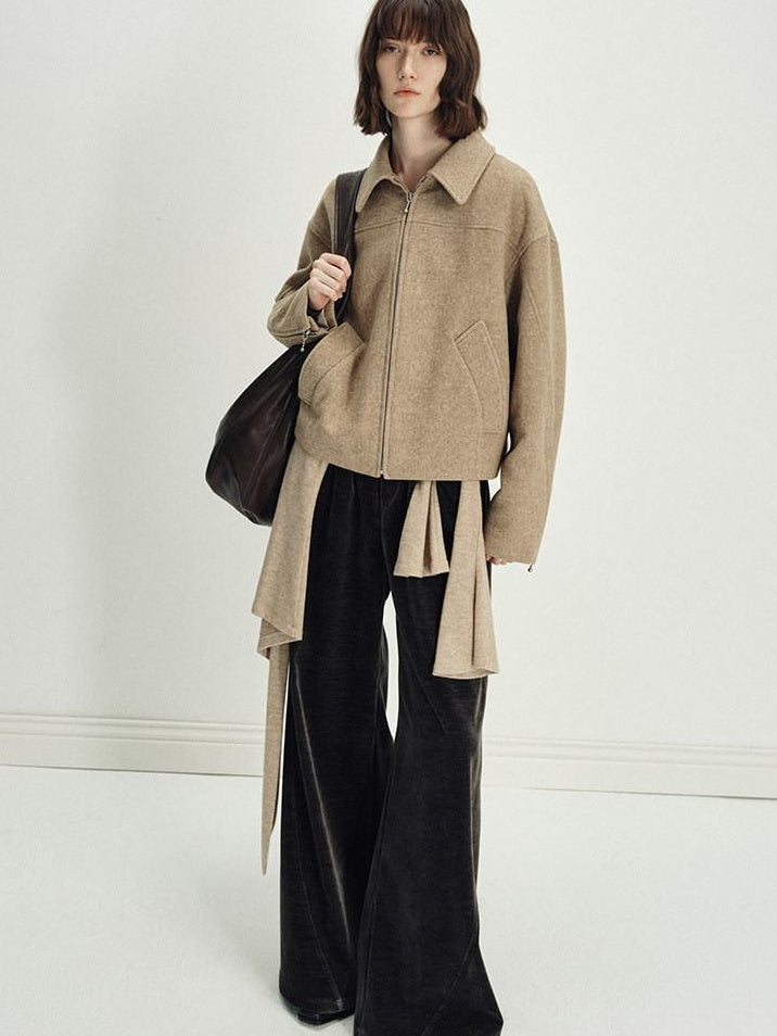someonesometimes Lightweight Polyester Minimal Natural Waist Pocket Women Olive Wide Leg Pants