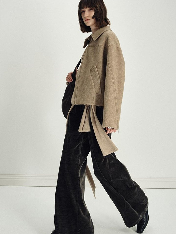 someonesometimes Lightweight Polyester Minimal Natural Waist Pocket Women Olive Wide Leg Pants