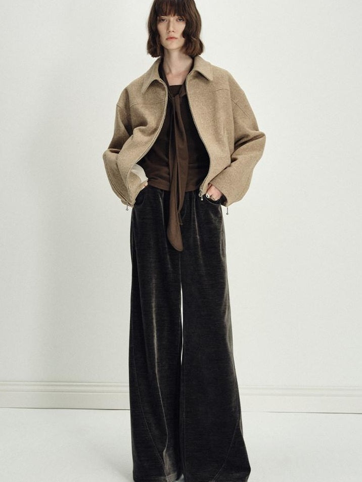 someonesometimes Lightweight Polyester Minimal Natural Waist Pocket Women Olive Wide Leg Pants