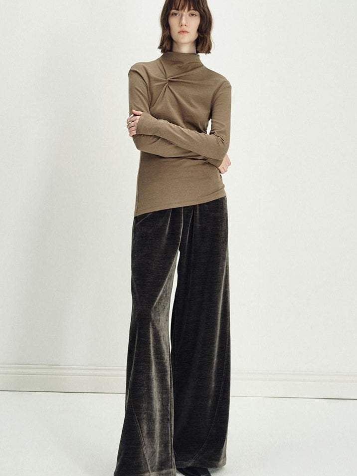 someonesometimes Lightweight Polyester Minimal Natural Waist Pocket Women Olive Wide Leg Pants