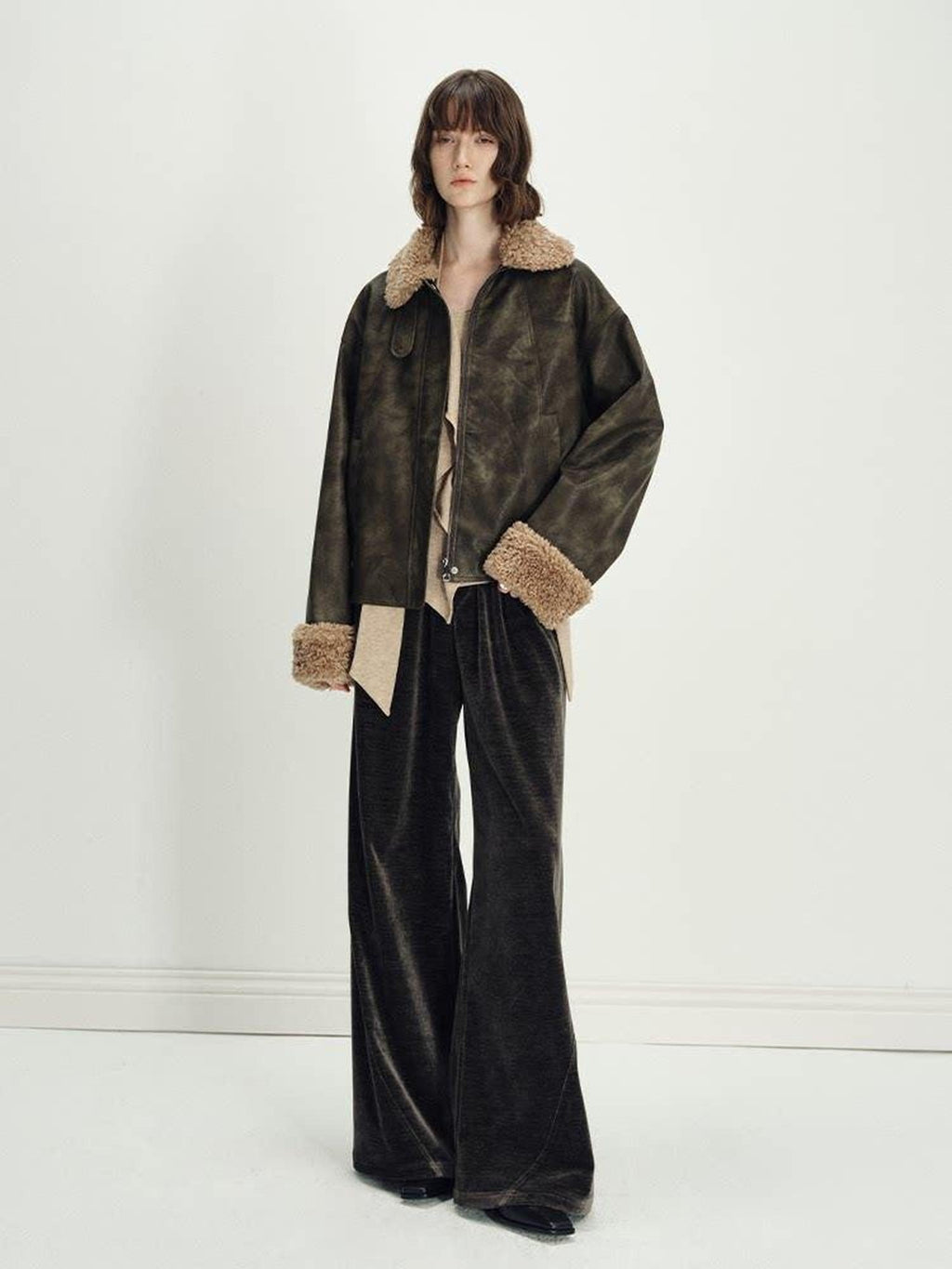 someonesometimes Lightweight Polyester Minimal Natural Waist Pocket Women Olive Wide Leg Pants